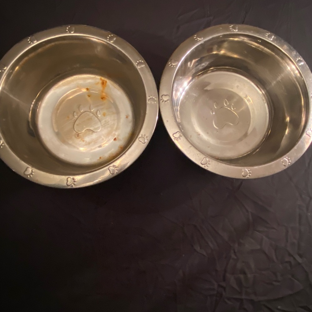 Stainless Steel Paw Print Pet Bowls - Set of 2 - each 5 quarts